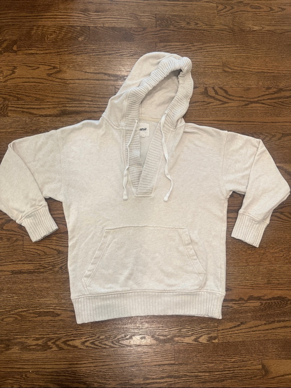 aerie Cream V‑Neck Hooded Pullover